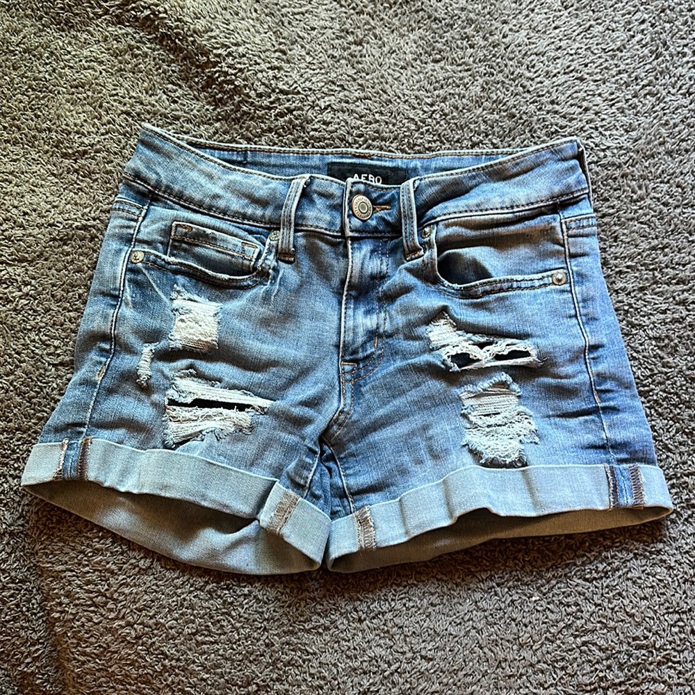 Aeropostale Low-Rise Denim Midi Shorts